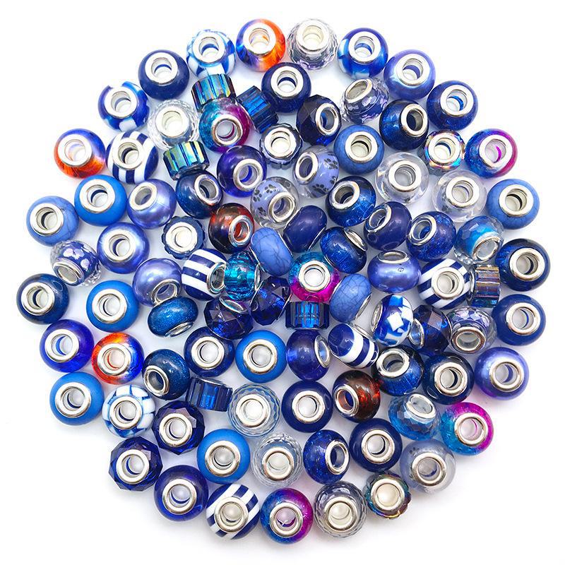 Ассорти из бусин с крупными отверстиями в стиле панцзя (10 шт): Желтый, зеленый, розовый, синий, фиолетовый для браслетов своими руками.