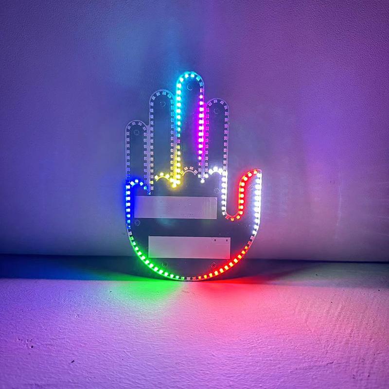 Светодиодный автомобильный светильник со средним пальцем, светодиодный автомобильный ручной светодиодный автомобильный палец вверх, подари любовь, птица, волна, дорожные знаки ярости, автомобильный светодиодный стикер с пультом дистанционного управления