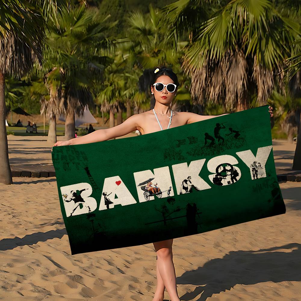 Banksy Graffiti Beach Towel Colorful Bath Towels for Girl Microfiber Quick Dry Custom Sand Free Beach Yoga Spa Gym Pool