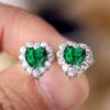 Real S925 Sterling Silver Aqua Blue Green Red Pink Heart Zircon Stud Earrings for Women Fashion Wedding Jewelry