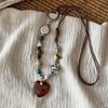 Heart-shaped Wood Pendant Necklace Ceramic Women Jewelry New Long Sweater Chain Necklace  for Women
