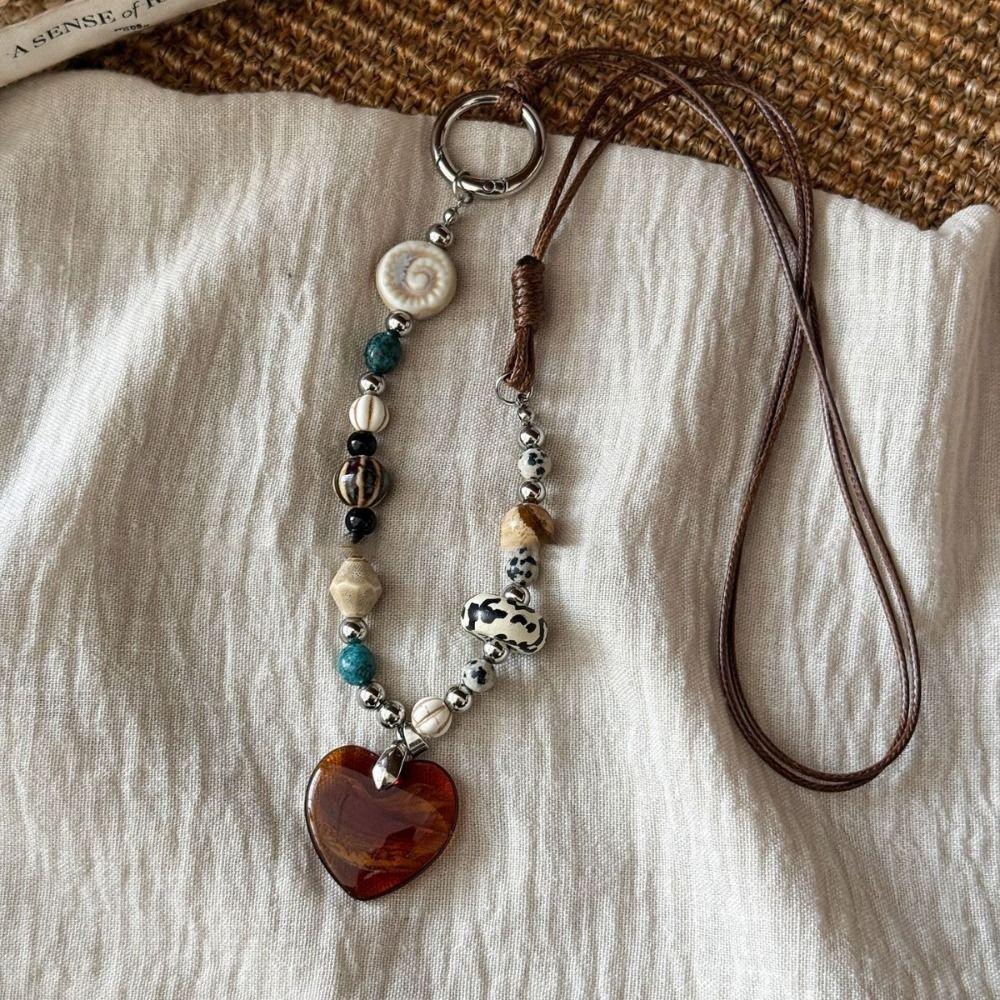 Heart-shaped Wood Pendant Necklace Ceramic Women Jewelry New Long Sweater Chain Necklace for Women