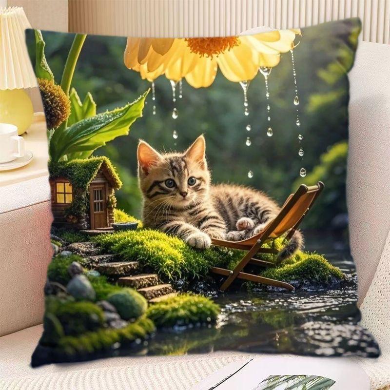 Домашний Декор Милые Кошки в Фантастических Сценах Наволочки для Подушек Декоративные Наволочки для Подушек Подходят для Дивана Спальни Автомобиля