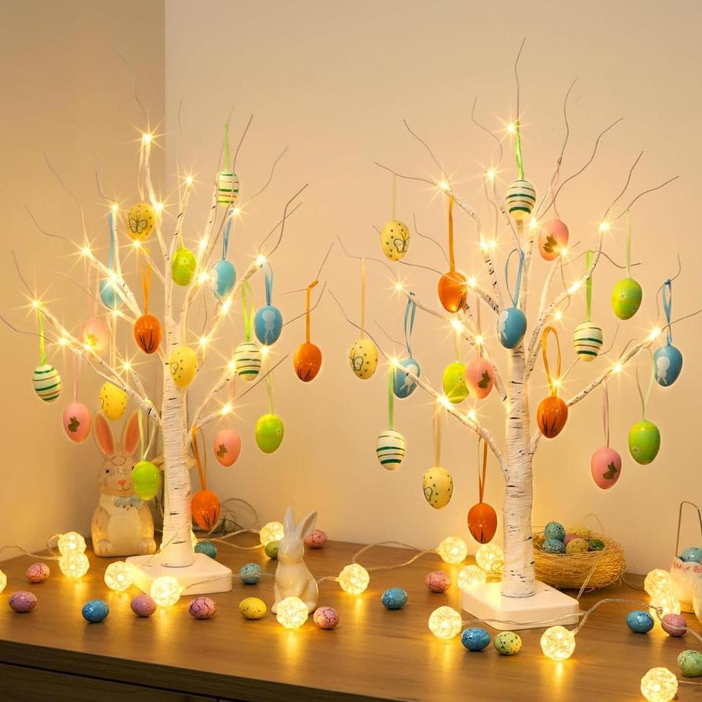 Egg Tree For Easter LED Bendable Branches Decoration 23.6in Tabletop Easter Trees Battery And USB Powered For Nursery Bedside