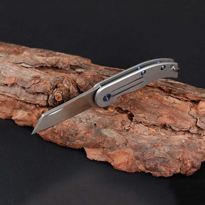 Damascus Steel Titanium Handle Keychain Mini EDC Portable Folding Pocket Knife Camping Survival