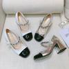 Patent Leather Single Shoes Women'S High Heels Round Head Retro Mary Jane Shoes Thick Heel Hepburn Shoes Pearl Shoes