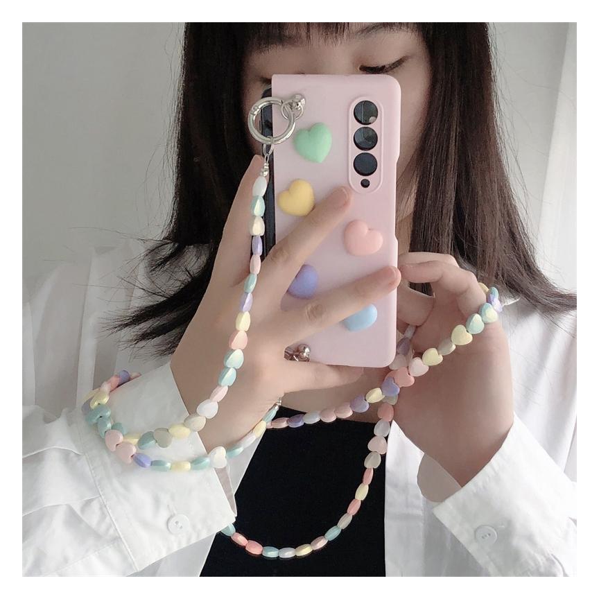 Cute Colorful Love Heart Hard Pc Phone Case For Samsung Galaxy Z Fold 3 5g Cover With Crossbody Rope For Woman Girl