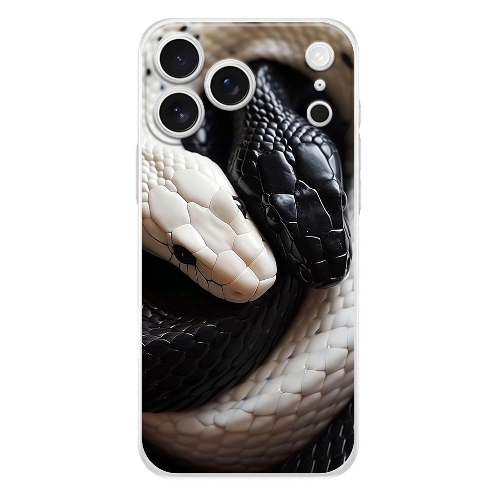Мягкий прозрачный чехол из ТПУ для телефона iPhone 17 Air 16E 16 11 15 14 Pro MAX 12 13 7 8 Plus SE Пасхальный чехол Защита Цветущая Розовая Змея