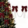 Tassel Christmas Tree Ornament Velvet Window Hanging Decoration Elegant Velvet Bow  Christmas Tree