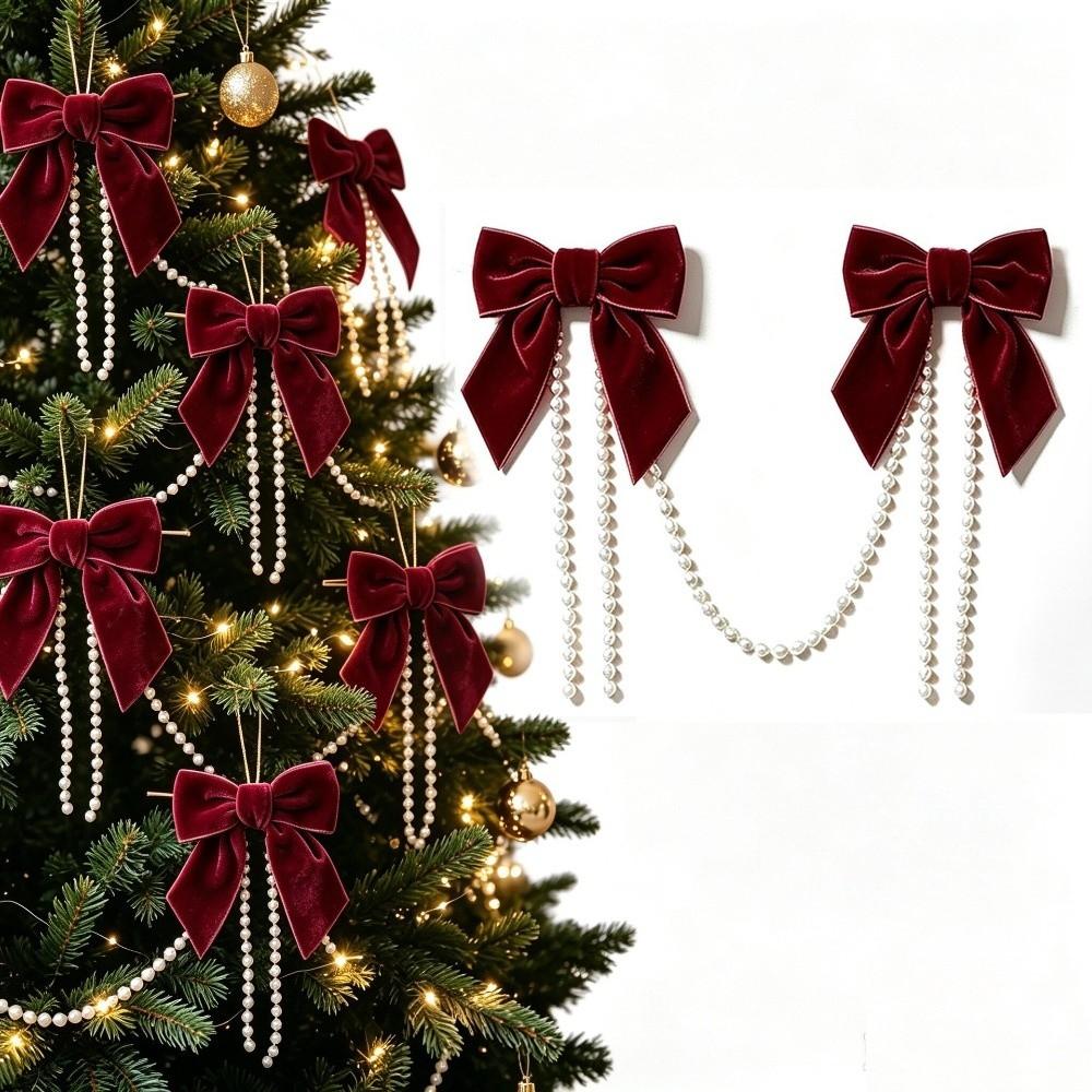 Tassel Christmas Tree Ornament Velvet Window Hanging Decoration Elegant Velvet Bow Christmas Tree