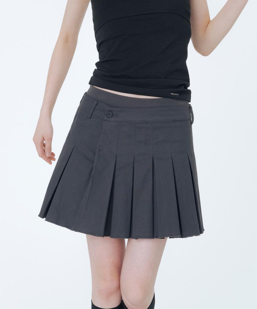 Miseki Seoul Ribbed Layered Pleats Skirt Charcoal