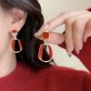 Hollow Out Square Dangle Earrings for Women Simple Metal Twist Enamel Oil Geometry Drop Earrings Party White Wine Red Jewelry