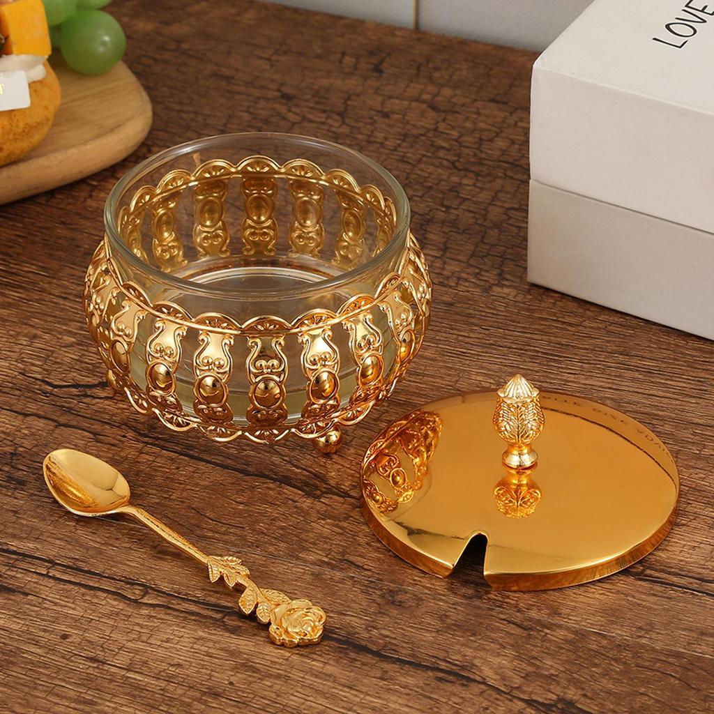 Decorative Candy Jar Nut with Spoon Retro Embossed Practical Kitchen Storage Lidded for