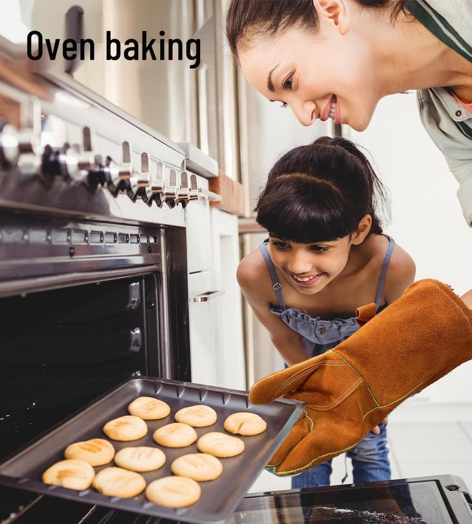 Перчатки из коровьей кожи, термостойкие, для барбекю и сварки - Изолированные алюминиевой фольгой, безопасные для камина и духовки.