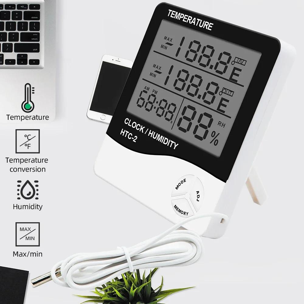 HTC-1/HTC-2 Цифровой термометр гигрометр ЖК-дисплей Домашняя уличная метеостанция Часы Монитор температуры и влажности