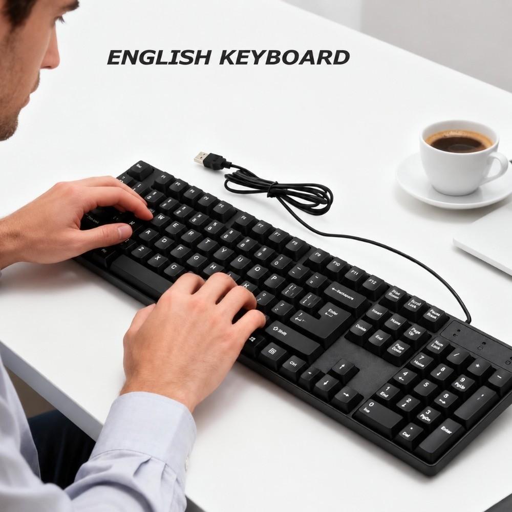 104 Keys Wired Keyboard Plug-and-Play USB Keyboard Ergonomic English Keyboard Home
