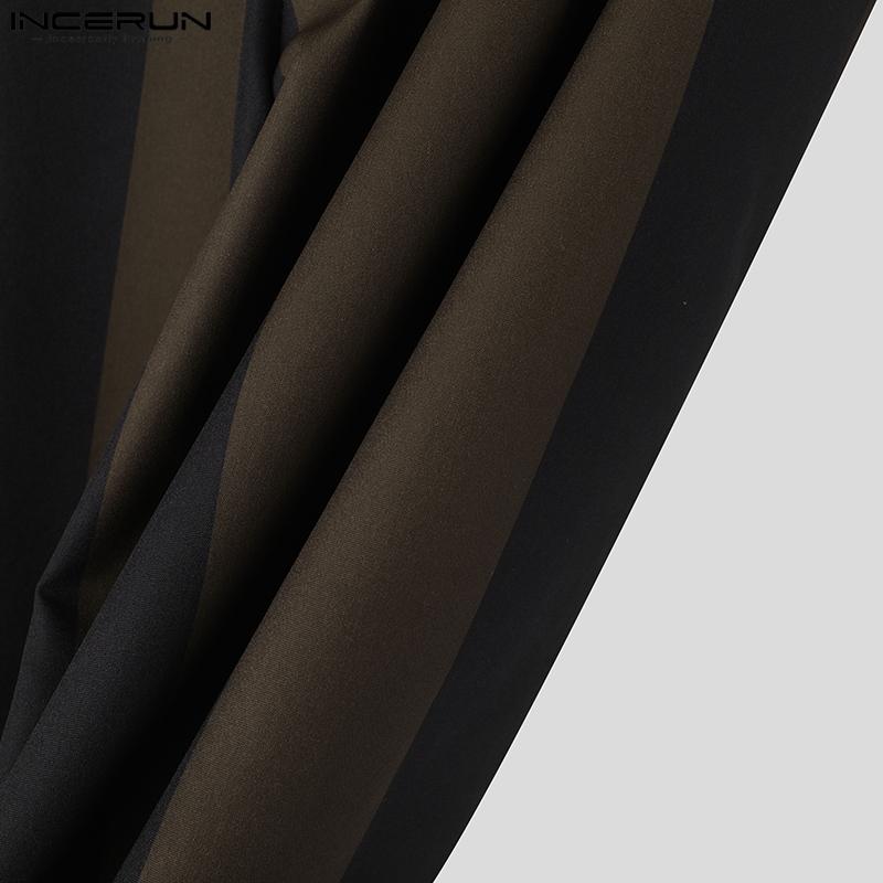 INCERUN Мужские повседневные свободные длинные брюки с застежкой-молнией и полосатыми брюками