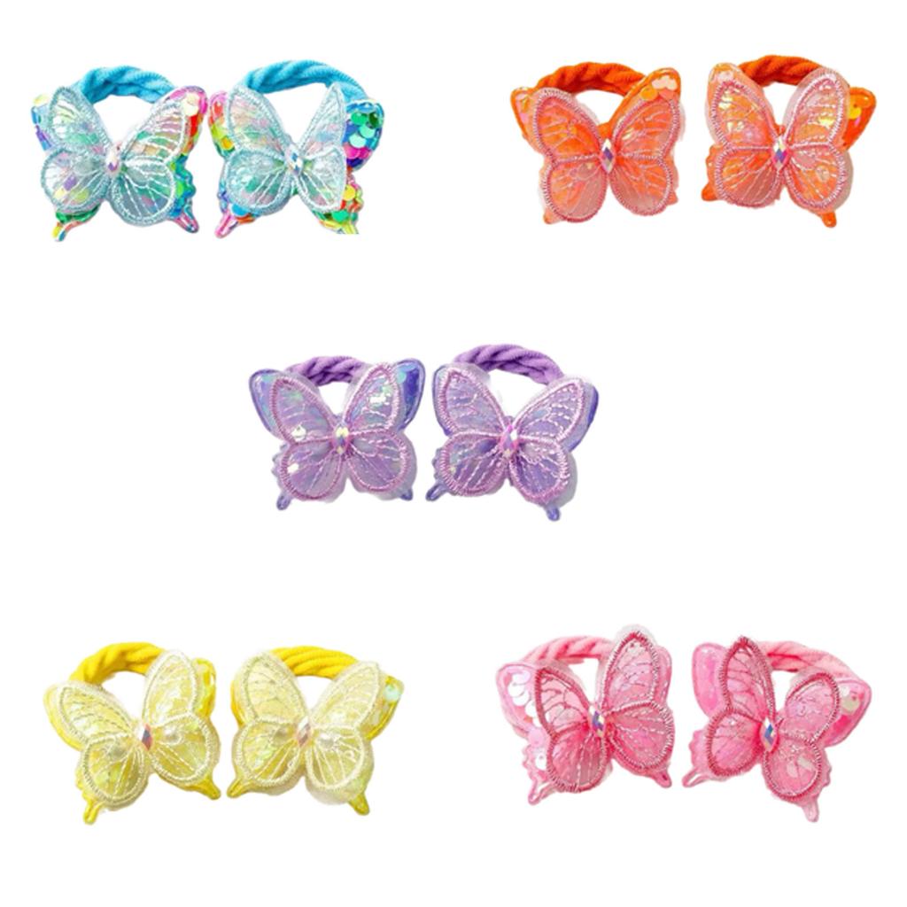 Glitter Butterfly Elastic Hair Ties For Girls Stretchy Non Toxic Hairbands Safe Hair Accessories For Kids