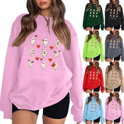 Женская повседневная мода ко Дню святого Валентина с принтом, длинным рукавом, круглым вырезом, толстовки, пуловеры, топы