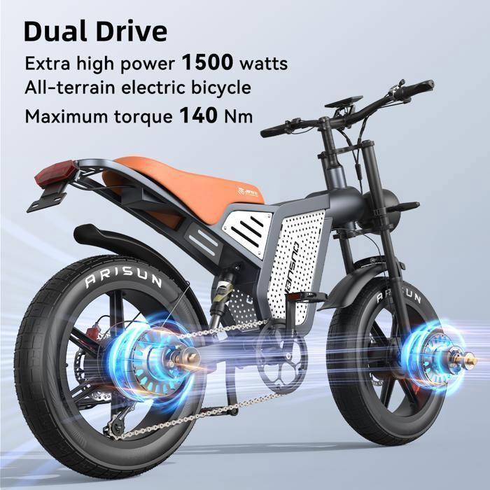Электровелосипед - JANSNO - X60G - 20 дюймов - Двигатель 1500 Вт - Аккумулятор 48 В 23 Ач - Запас хода 55 км - Макс. скорость 56 км/ч