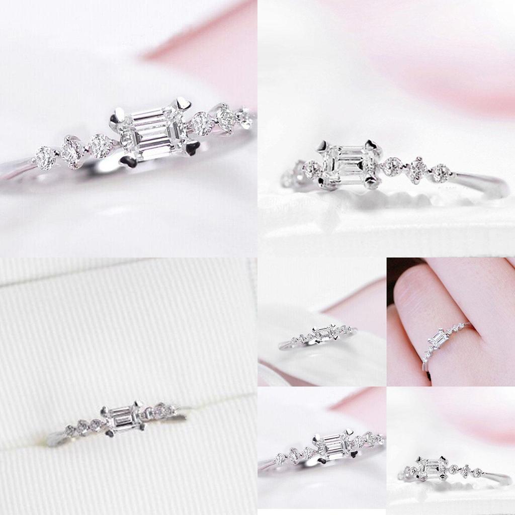 Exquisite Silver Plated Natural Gemstones Square White Sapphire Wedding Birthstone Ring For Timeless Elegance