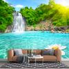 Waterfall River 3d Murals Wallpaper, Forest Lotus Large Wall Mural Modern Bedroom Baby Room Living Wall Paper