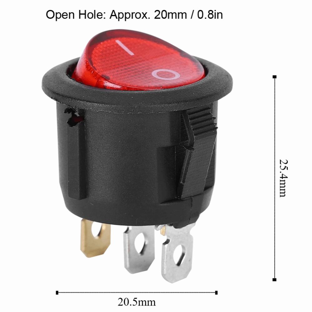 10 PCS KCD1 Round Rocker Switch Red Light 6A 250V /10A 125V AC 3 Pin 2 Position ON/Off Snap-in SPST Mini Circle Toggle Switches