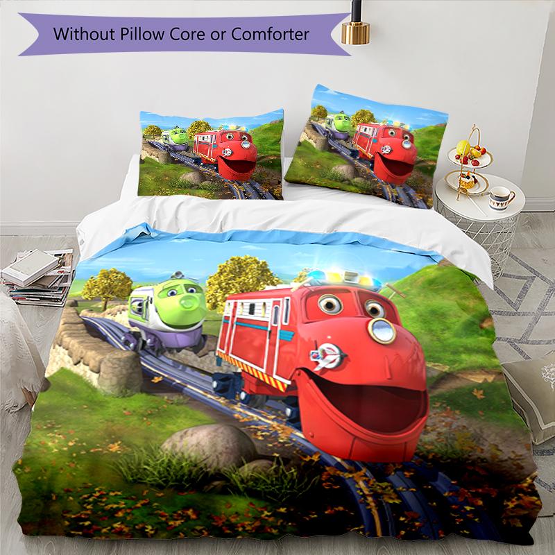 3pcs Chuggington pattern bedding set duvet cover set includes duvet cover &pillowcases, perfect all season bedroom decoration & gift
