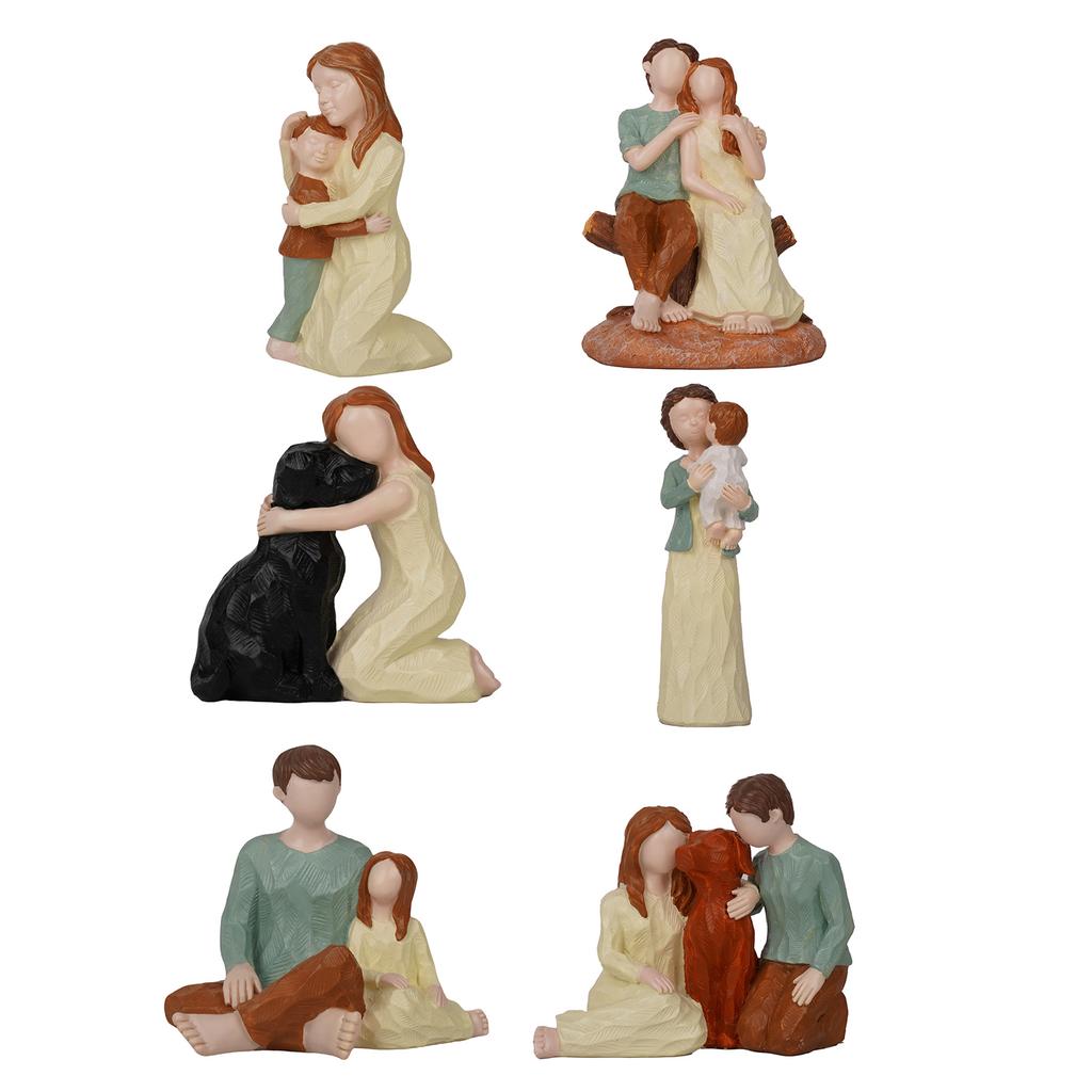 Пара Фигурка Семья Собака Смолы Статуэтка Родитель Сын Дочь Скульптура Домашний Рабочий Стол Книжные Полки Декор Орнамент Подарок