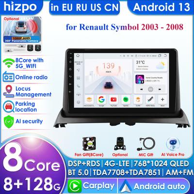 Автомобильные интеллектуальные системы Carplay Android Car Radio для Renault Clio 2 2000-2012 Мультимедийный видеоплеер WIFI Интеллектуальный экран Авторадио RDS DVR