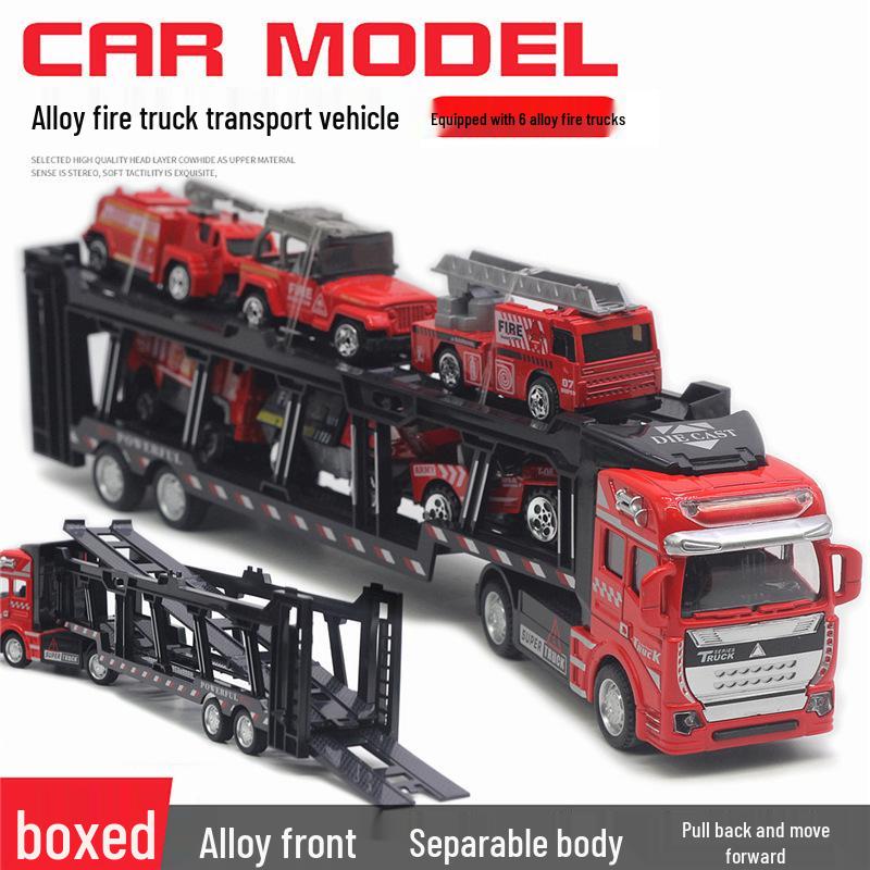 Children's Alloy Transport Toy: Pull-Back Fire Truck, Trailer, Tank & Excavator