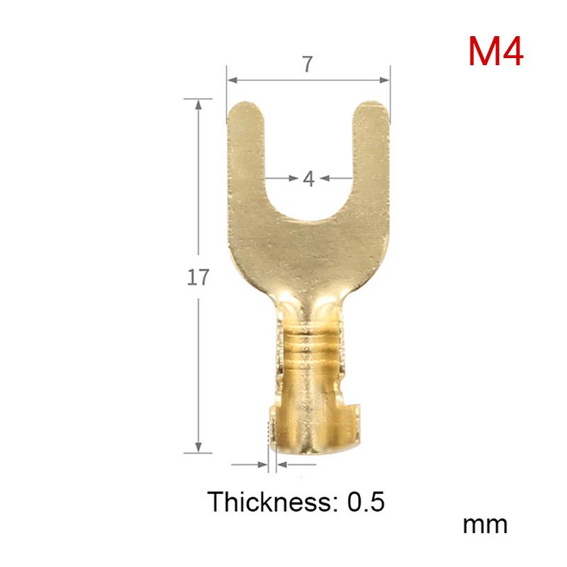 100Pcs U-Shaped Brass Cable Lugs - 3.2/4.2/5.2/6.2MM Grounding Fork Terminals & Bare Butt Connectors