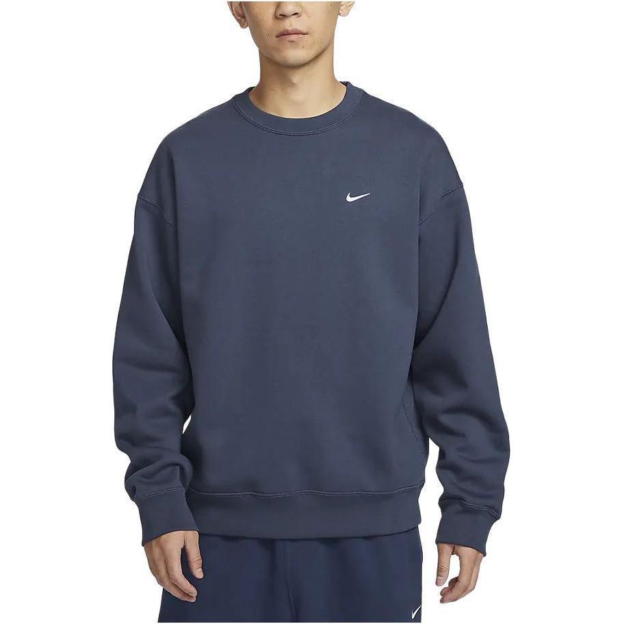 Nike Solo Swoosh Solid Color Crew Neck Casual Thickened And Fleece Lined Sweatshirt Men's Lightning Blue DX1362-437