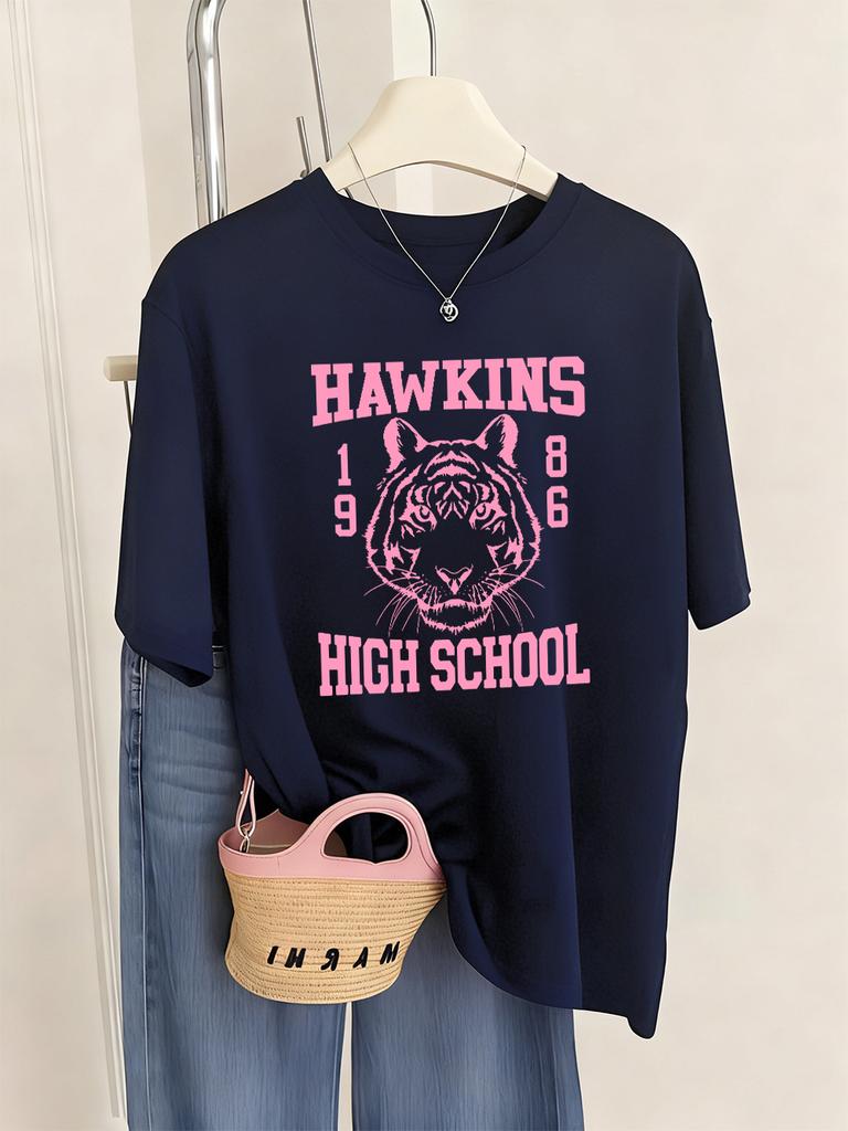 Hawkins High School 1986 Prints TShirts Women Summer Loose Short Sleeve Tops Soft ONeck T Shirt Basics Comfortable Clothes