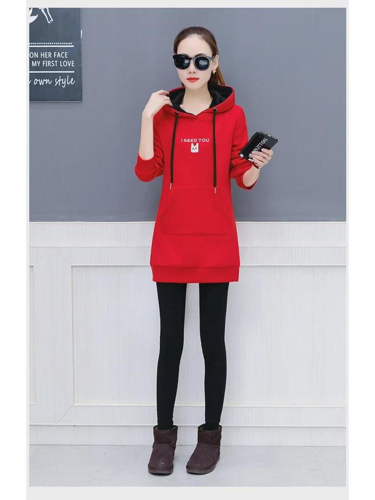 2022 Autumn/Winter Women’s Korean Embroidered Velvet Hooded Sweatshirt, Loose Fit, Long Medium Size