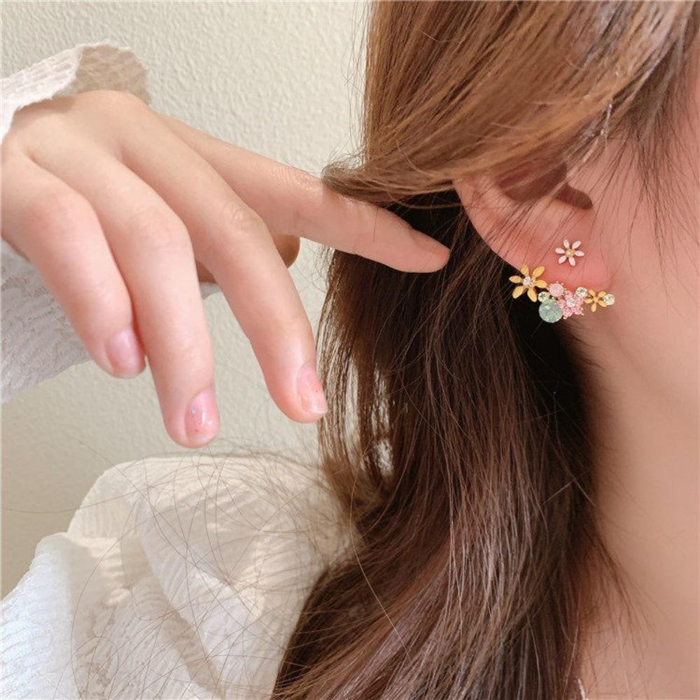Korean Style Oil Floral Stud Earrings Women's Jewelry Flower Design Drop Earrings  Party