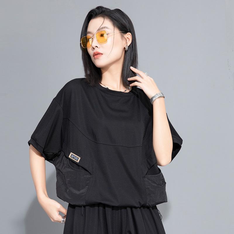 Короткий рукав, свободная футболка в стиле ретро с лоскутным принтом, повседневная, свободная, женская летняя футболка