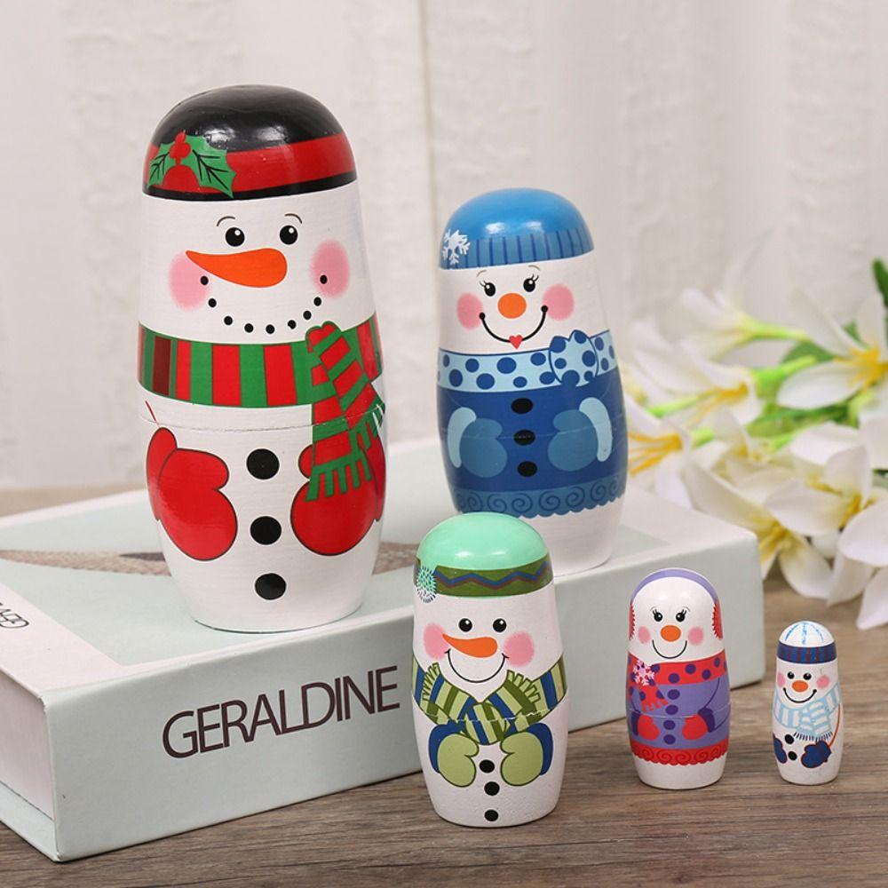 Smooth Snowman Russian Doll Wood Wooden Stacking Dolls Cute Xmas Matryoshka Doll  Brithday Gifts
