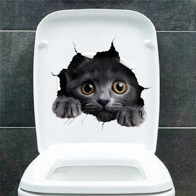 Креативные 3D наклейки на сиденье унитаза 'Выглядывающий кот', Водонепроницаемые, Снимаемые, Самоклеящиеся, 'Пробивающие стену'