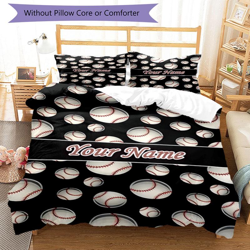 3PC Custom Name Baseball Fan Cover Bedding Set Duvet Cover Closure Includes 1 Duvet Cover & 2 Pillowcases for Bedroom