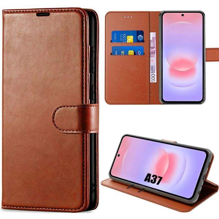 Coque pour Samsung Galaxy A37 5G, Protection Rabat Cuir Synthétique Antichoc Anti-Rayures Marron