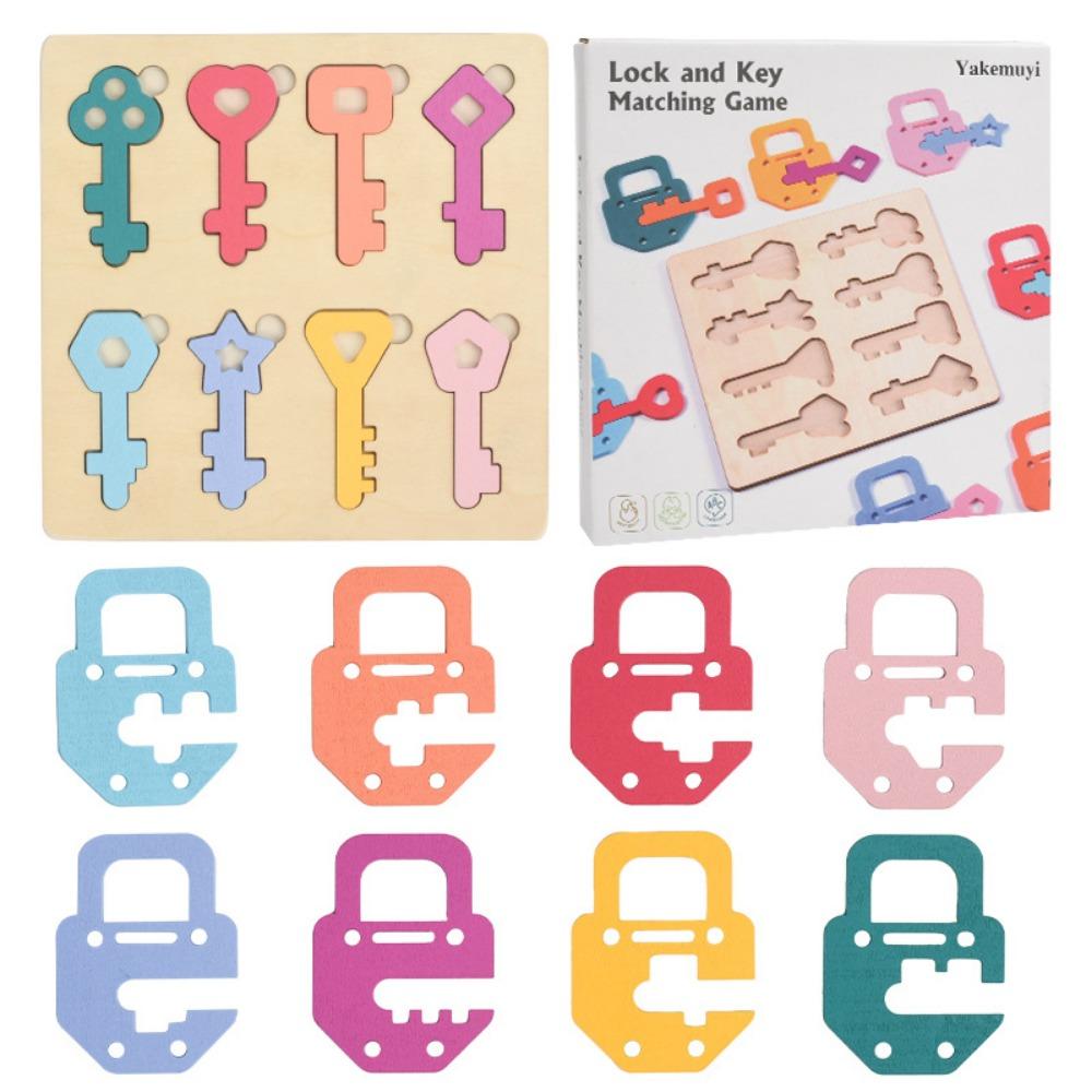 Wooden Locks Keys Baby Lock Key Matching Puzzle Colors Cognitive Shape Matching Montessori Educational Toy Lock Key Game