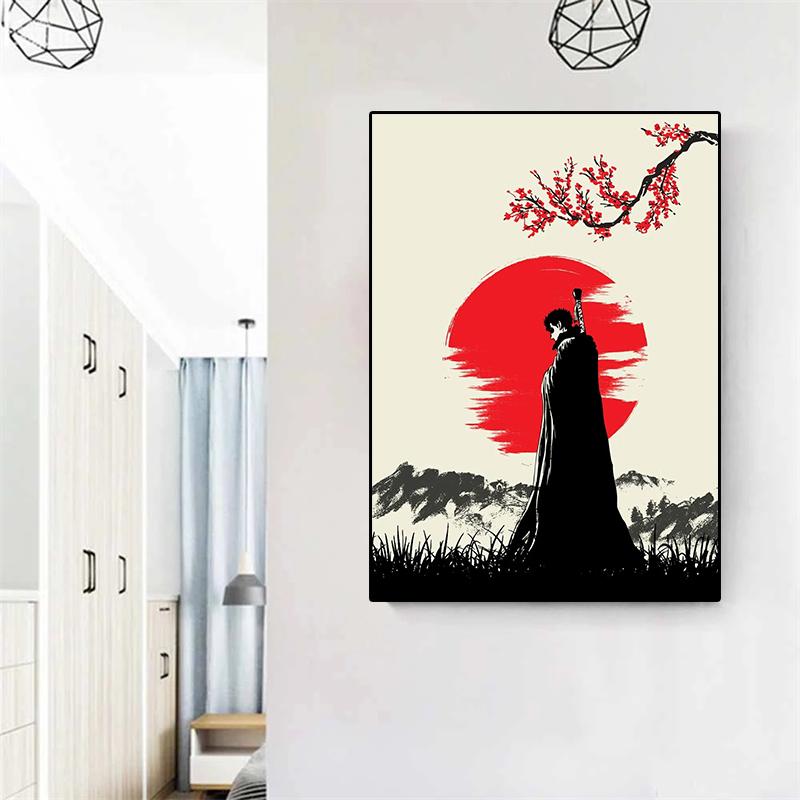 Классический японский аниме постер Берсерк, винтажный холст, картина, фехтовальщик, кишки, манга, настенное искусство, украшение для гостиной, дома, фотографии