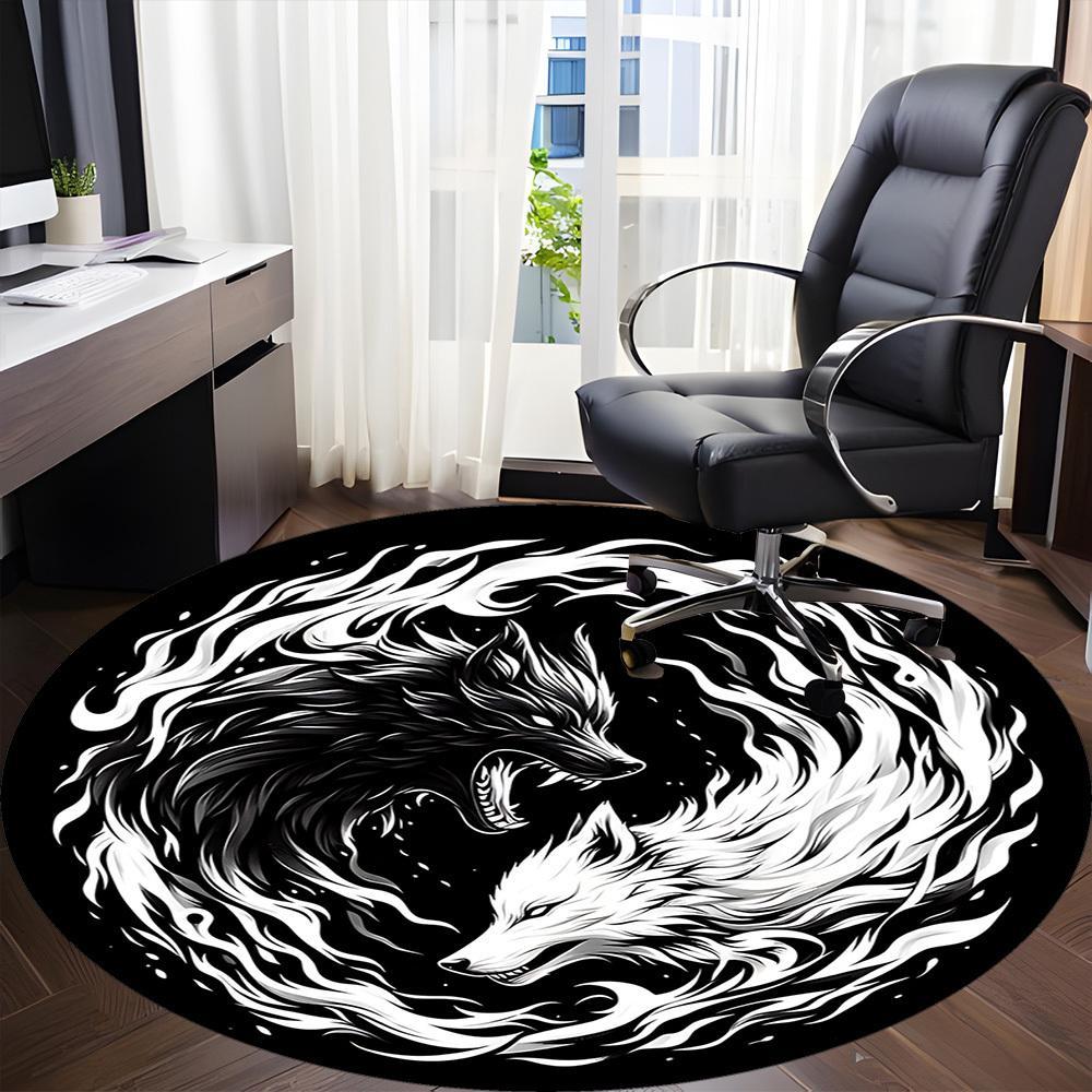 1pc Wolf YinYang Office Round Area Rug, Under Office Chairs Bedroom Living Room Home Decor, Room Deco, Available in Various Sizes