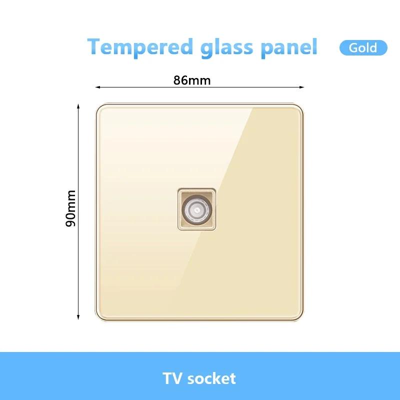 Gold UK 13A Tempered Glass USB Socket Plug,18W Type-C Fast Charging Universal 3pin Dual Power Outlet,Wall LED 2way Light Switch