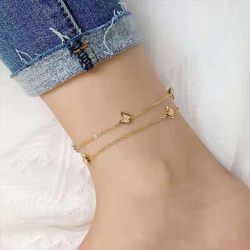 18K Gold-Plated Titanium Butterfly Anklet - Non-Fading, Minimalist Mori Style for Trendsetting Women