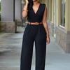 Весенне-летний женский комбинезон, модный повседневный комбинезон с высокой талией и v-образным вырезом, широкие брюки с поясом, брюки