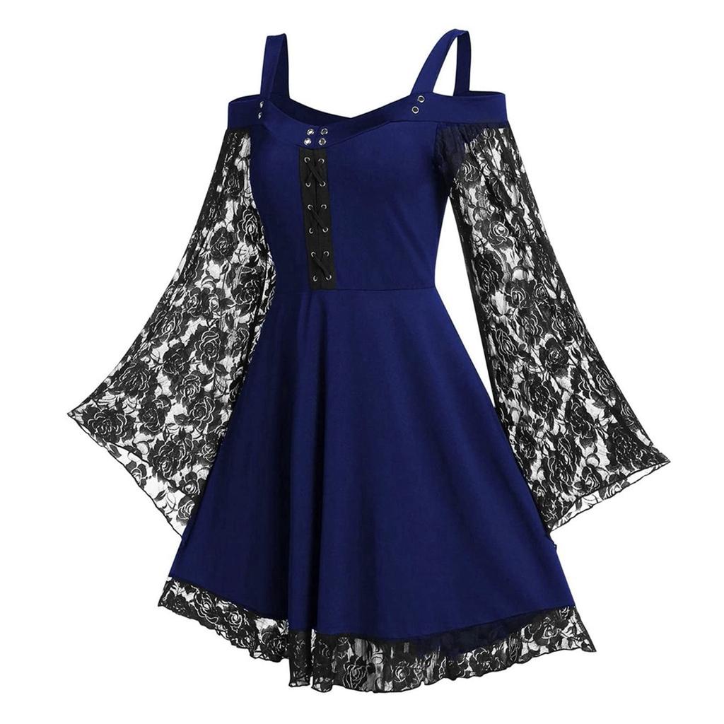 Готические платья для женщин с открытыми плечами и рукавами-бабочками Кружевное платье на Хэллоуин