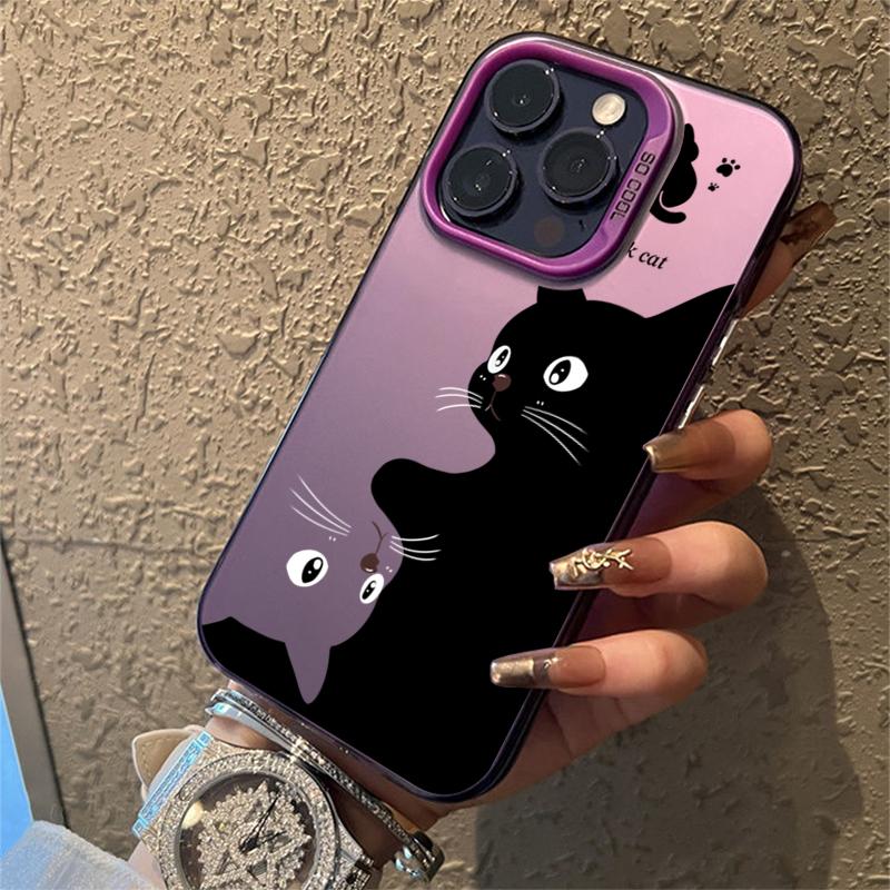 Милый мультяшный чехол для телефона с черным котом для iPhone 16 15 Pro Max 14 13 12 11 Pro Max XS XR 7 8 Plus Противоударный силиконовый мягкий чехол из ТПУ