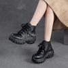 Autumn and winter new leather retro high top sports and leisure shoes for women with short stature, height increasing thick soled short boots